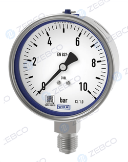 Wika Bourdon Tube Pressure Gauge, Stainless Steel